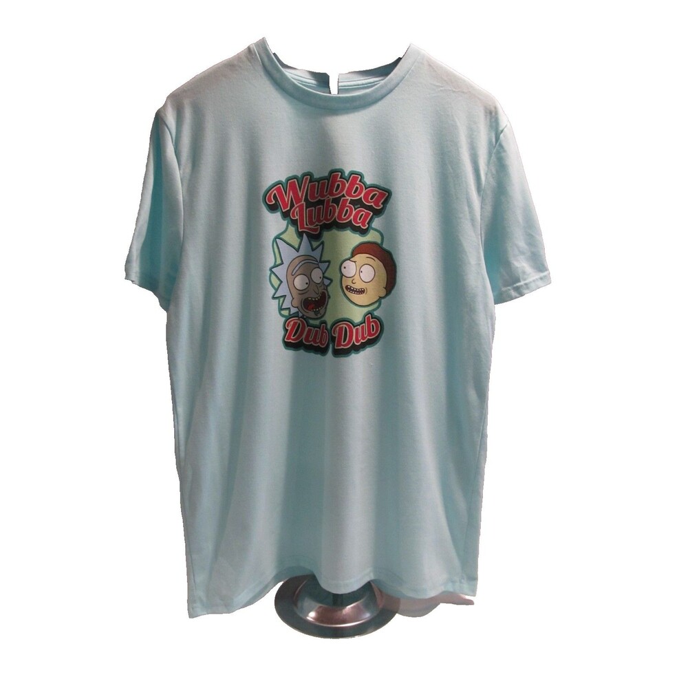 Rick and Morty Wubba Lubba Dub Dub Graphic T‑Shirt Aqua Blue Size M Pre‑Owned